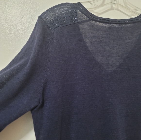 Harris Wilson Navy Blue Linen Knit V-neck Sweater Size Large Long Sleeve Logo . - Picture 13 of 15